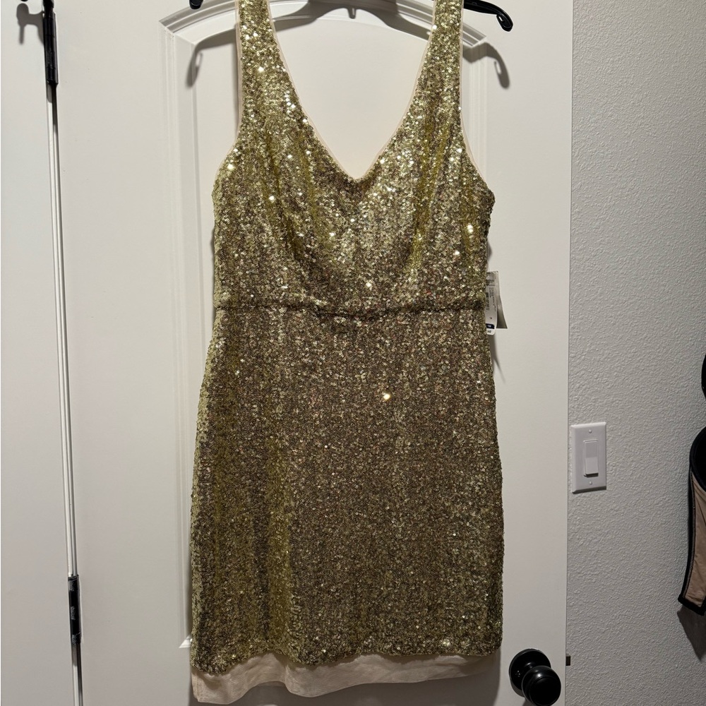 Gold Sequin Embellished Mini Dress